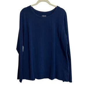 Lands End Womens Long Sleeve T-Shirt XL Navy Blue 100% Cotton Knit Top